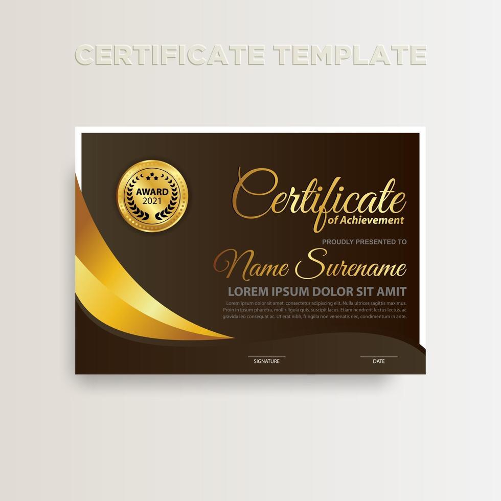 Modern gradient color certificate template design with gold color vector