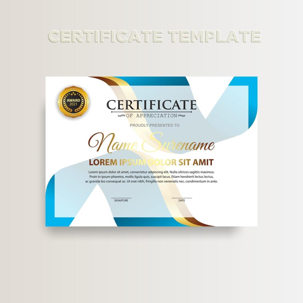 Modern gradient color certificate template design with gold color vector