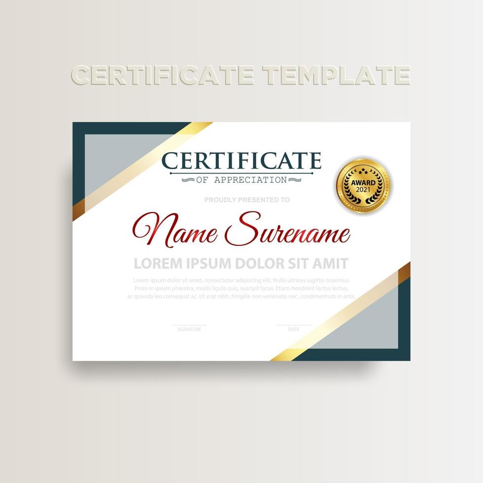 Modern gradient color certificate template design with gold color vector