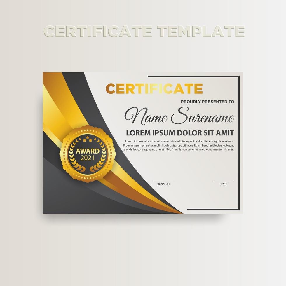 diseño de plantilla de certificado de color degradado moderno con color dorado vector