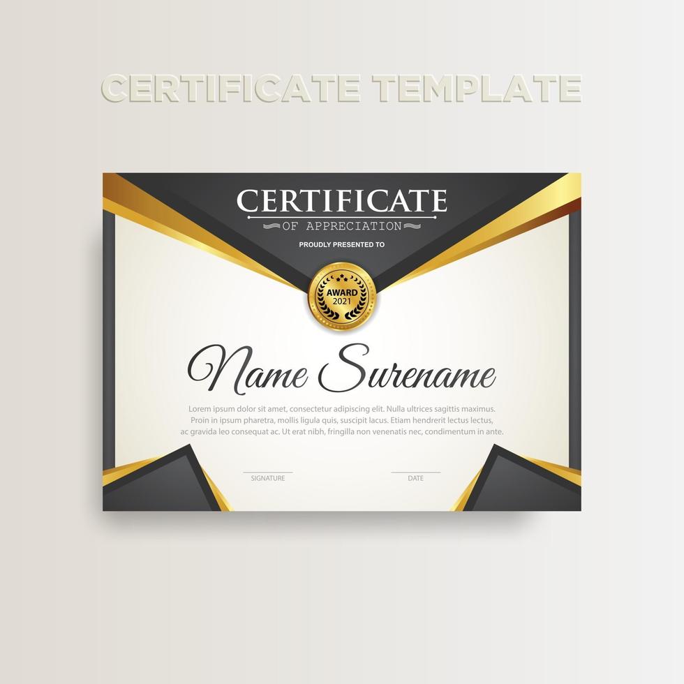 Modern gradient color certificate template design with gold color vector