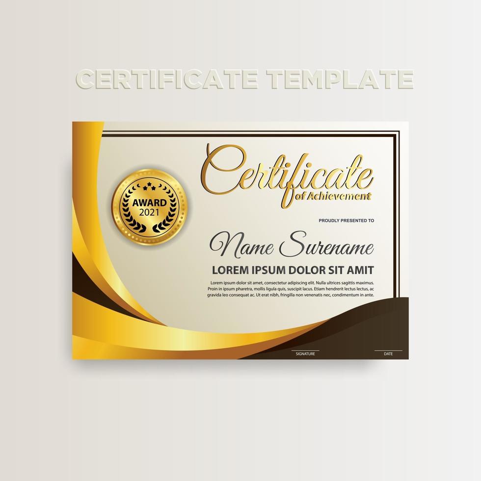 Modern gradient color certificate template design with gold color vector