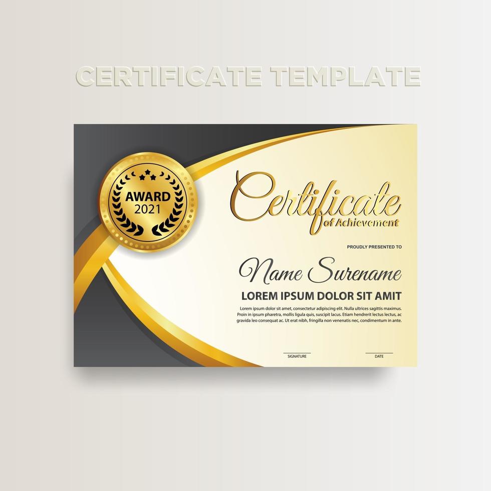 Modern gradient color certificate template design with gold color vector