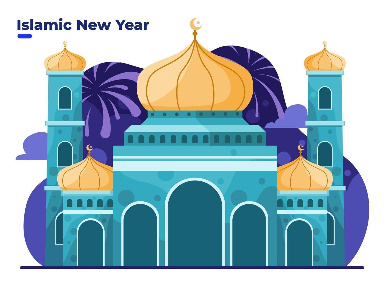 islamic new year muharram celebration with mosque building vector