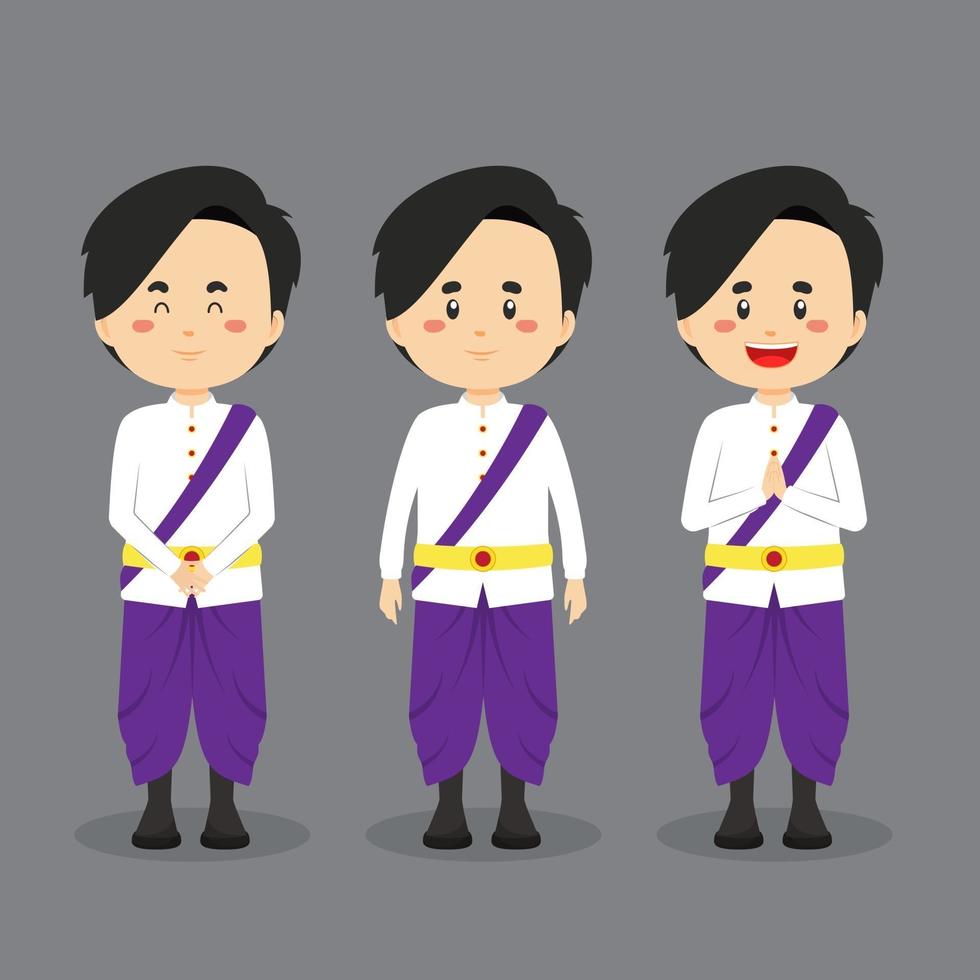 personaje de camboya con varias expresiones. vector