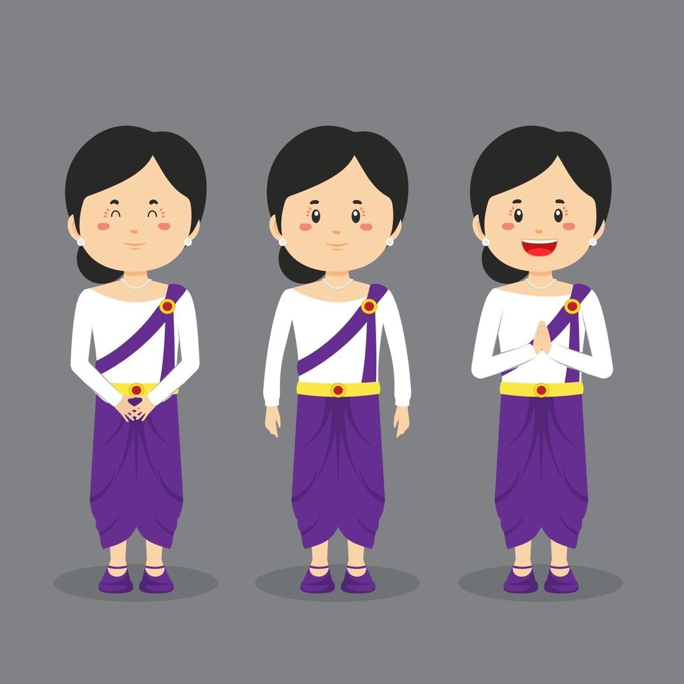 personaje de camboya con varias expresiones. vector