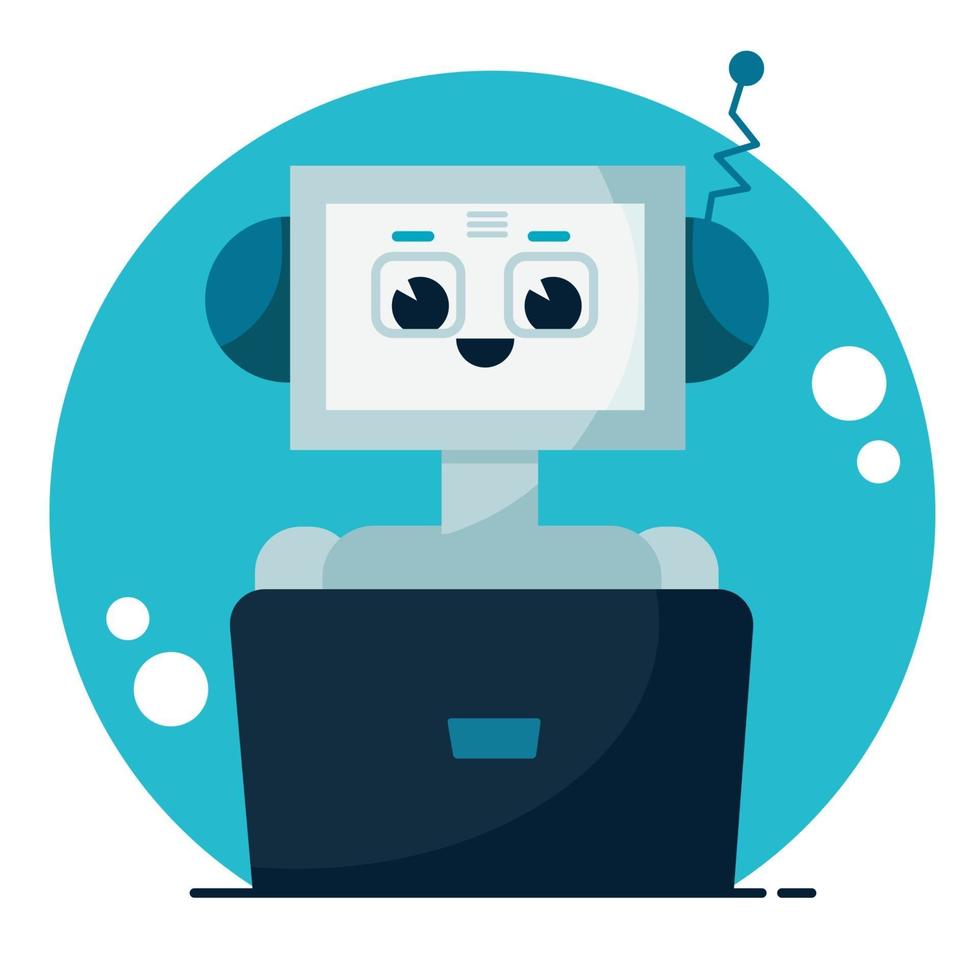 Smiling cute robot chat bot. Support service concept. Vector