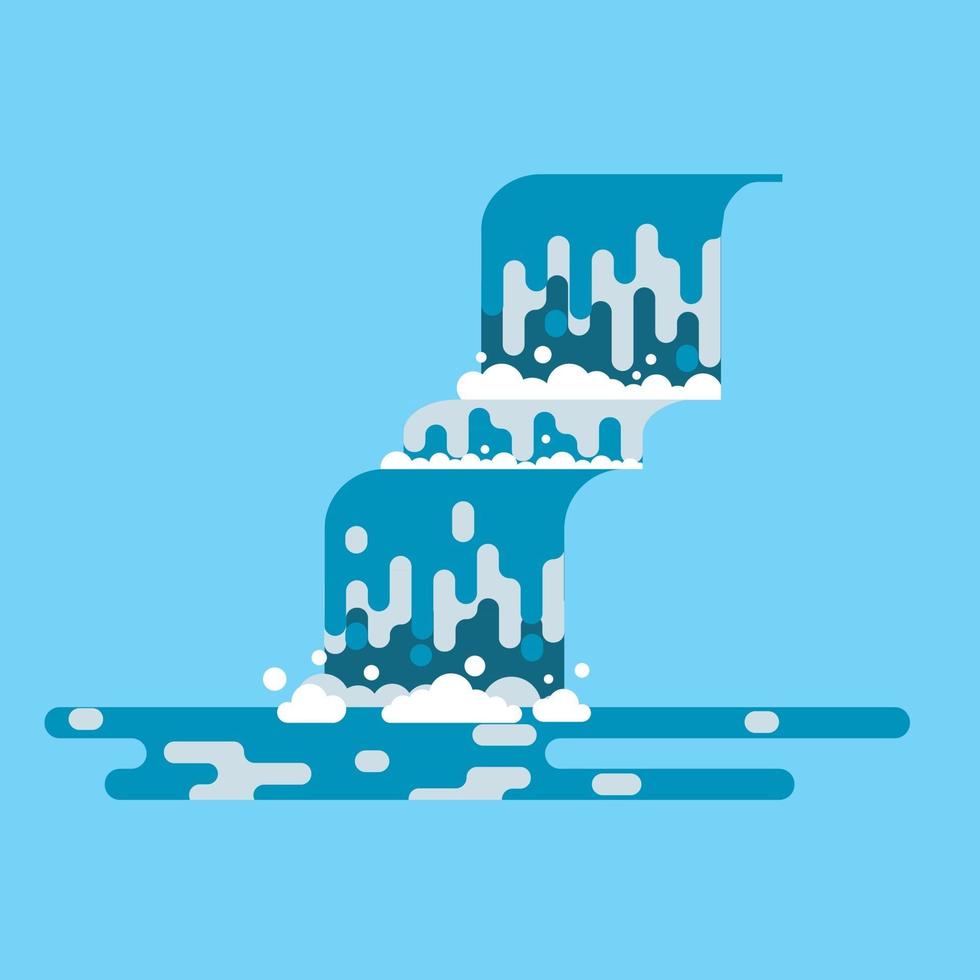 Waterfall landscape. Mountain river with cascade. Vector flat