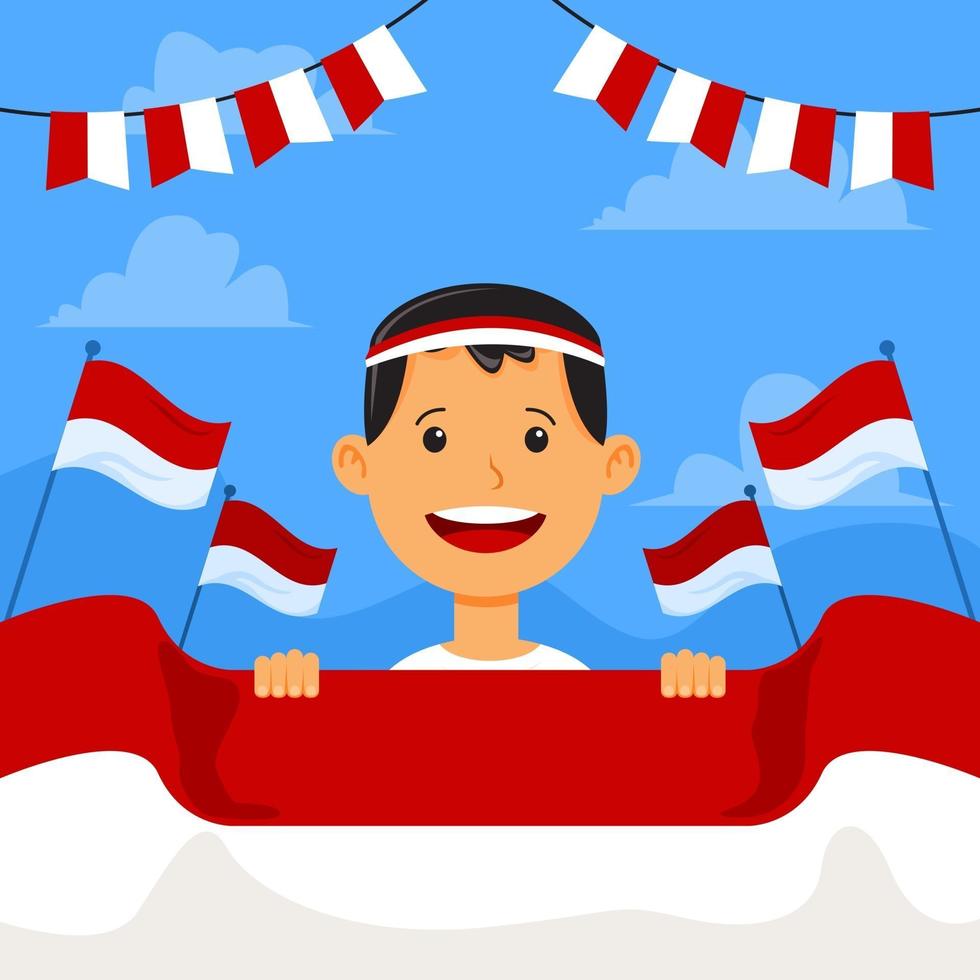 Spreading Red White Flag For Celebrate Independence Day vector