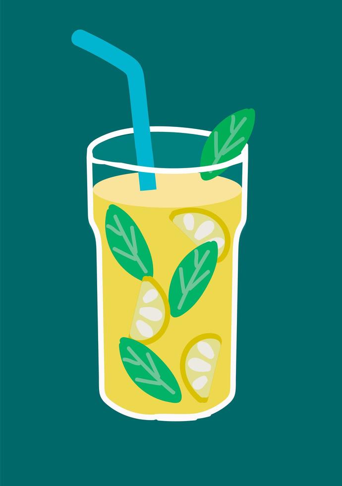 Cocktail drink with lemon and mint leaves vector