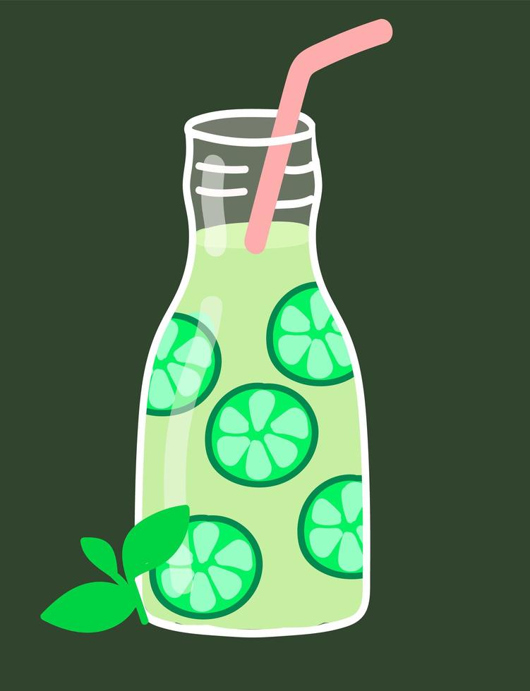 Cocktail drink with lime and mint. Summer beverage vector