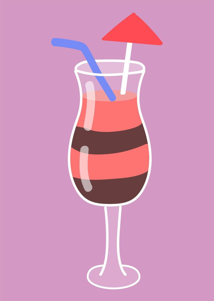 Cocktail drink with strawberry and chocolate. Decorated with umbrella vector