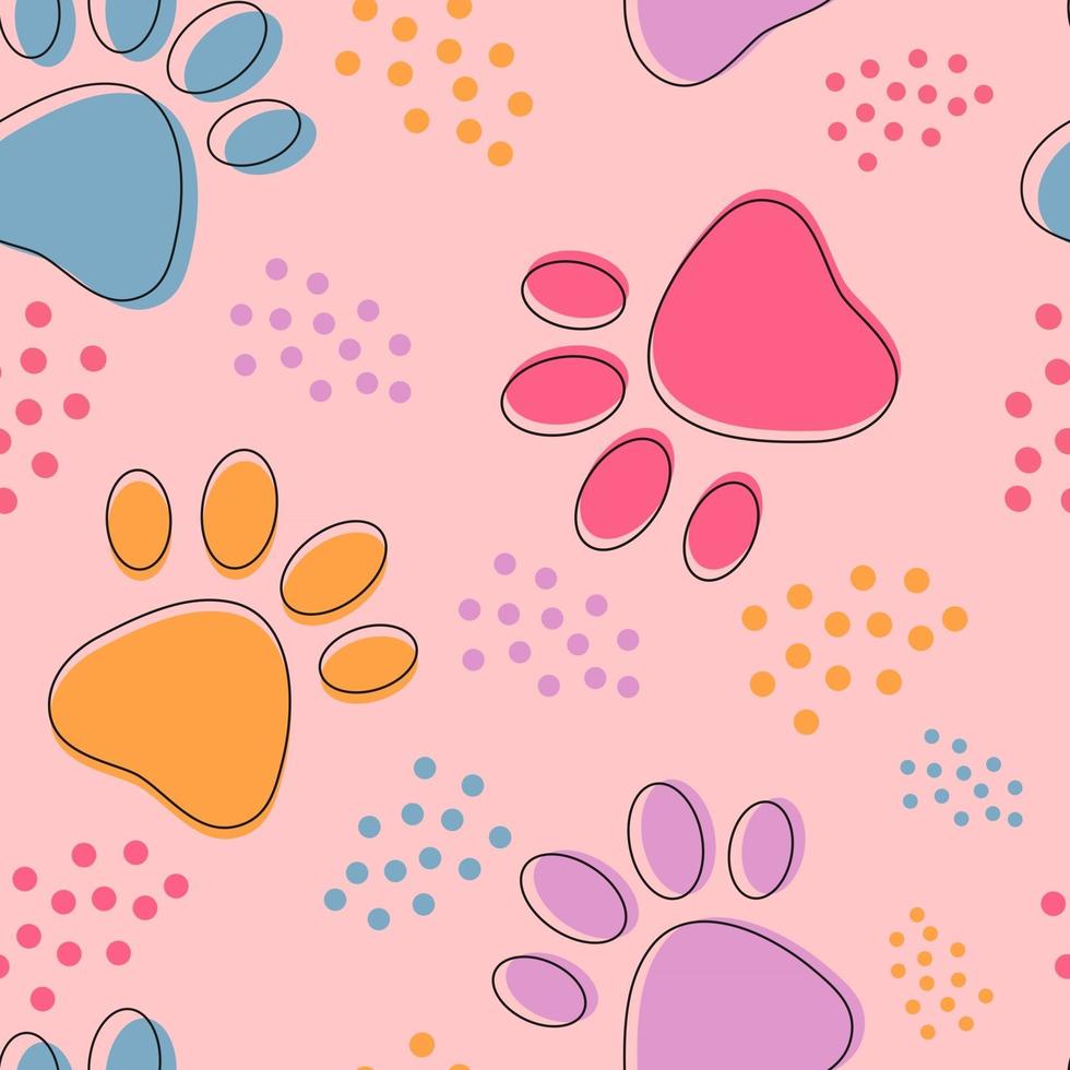 Cute seamless pattern background with colorful pets paws vector
