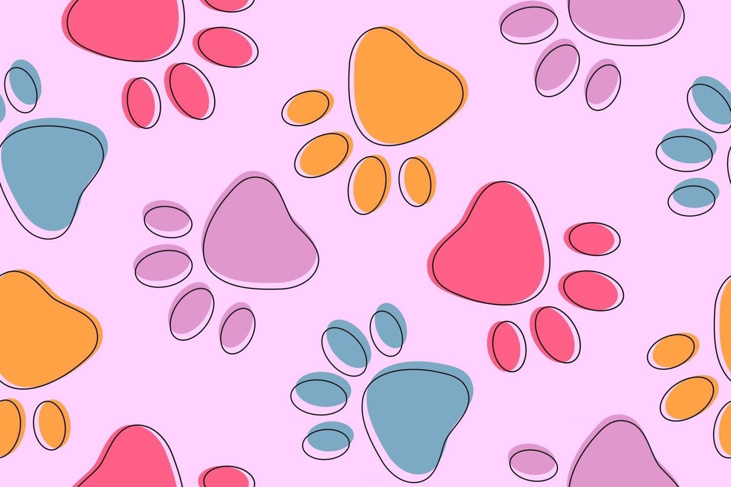 Lindo fondo rosa de patrones sin fisuras con coloridas patas de mascotas vector