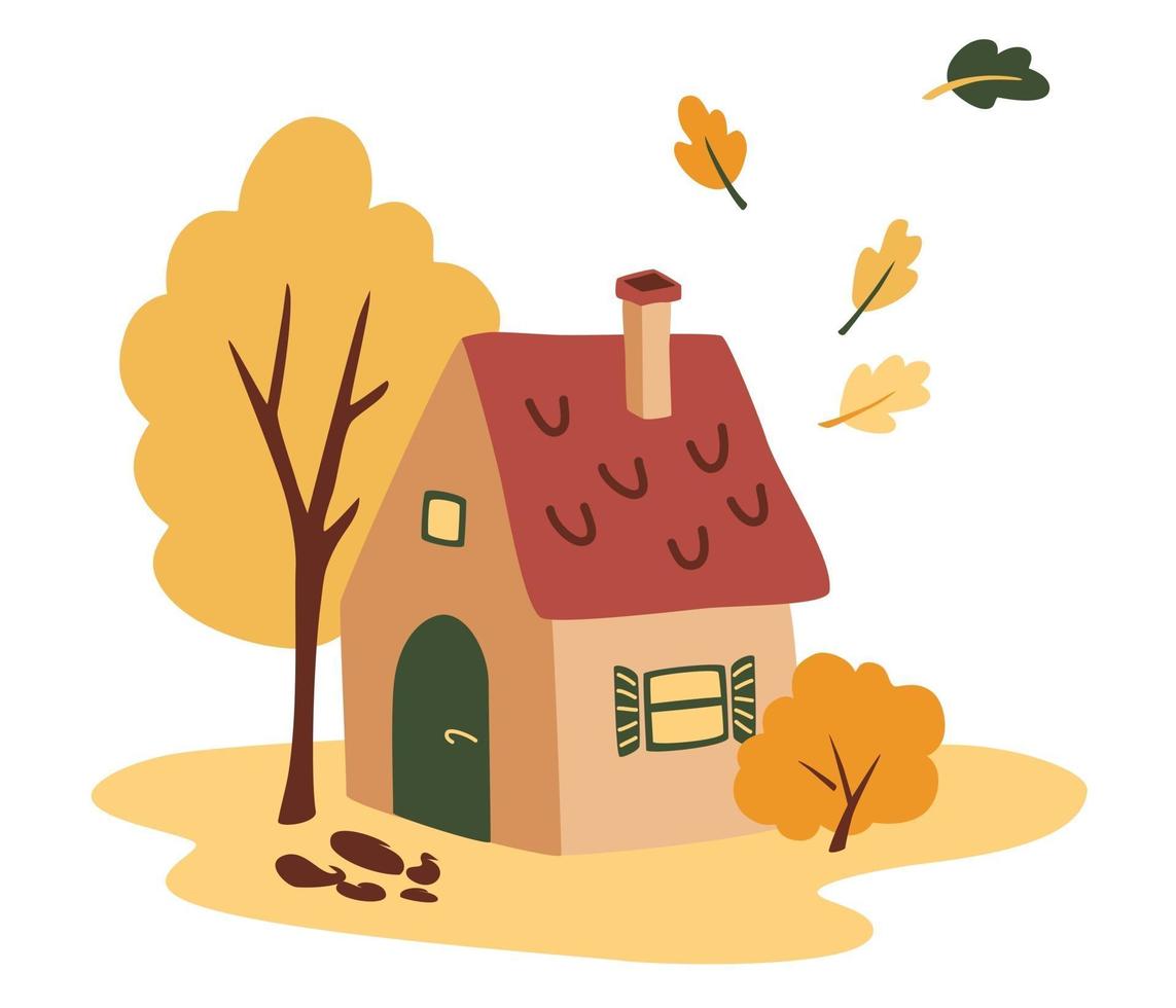 Cute house with an autumn landscape vector