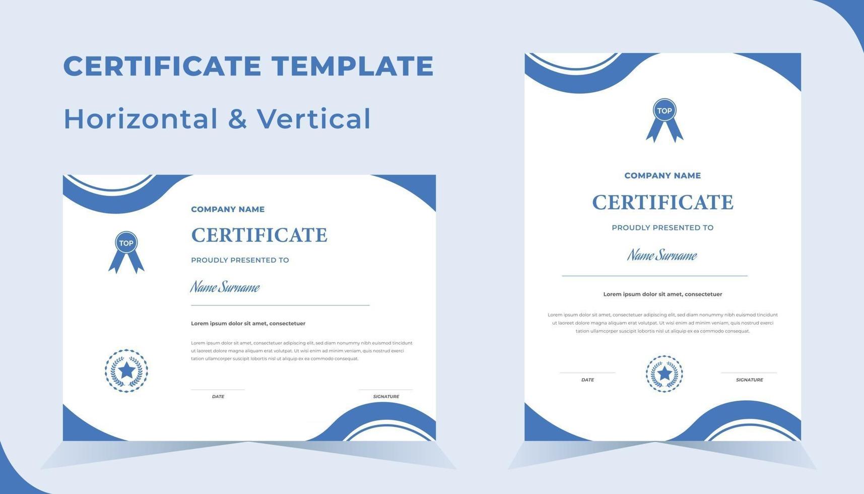 Creative certificate of appreciation award template with blue  color vector