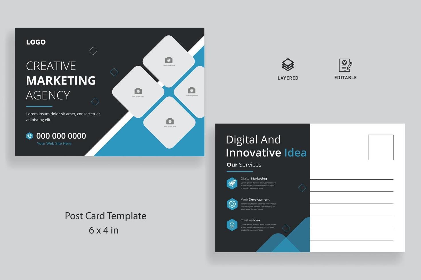 postcard template with creative layout vector design