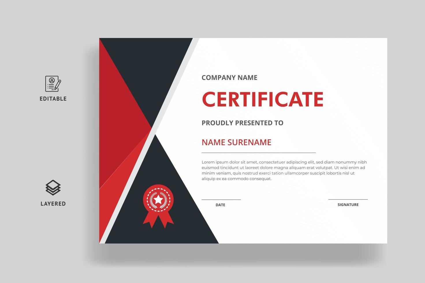 Certificate of appreciation template, red and black color vector
