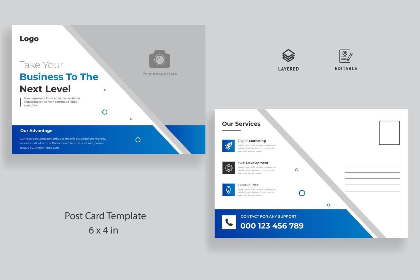 Corporate business postcard template with creative layout design vector