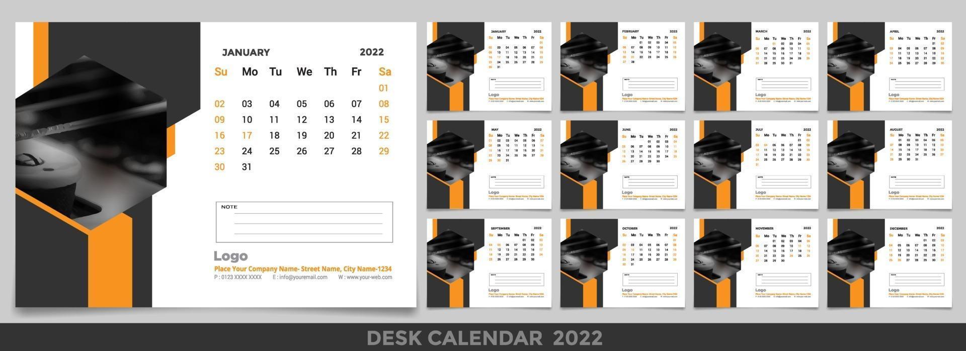 Calendar 2022 week start Sunday corporate design template vector