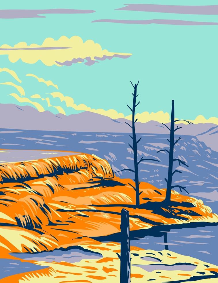 Mammoth Hot Springs in Yellowstone National Park WPA Poster Art vector