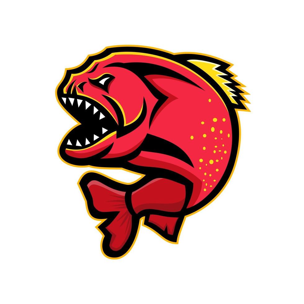 piranha jumping mascot retro vector