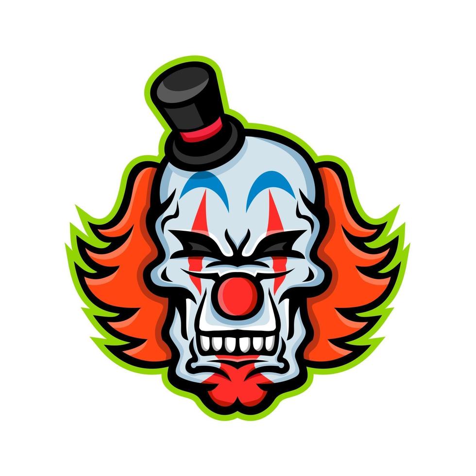 angry whiteface clown skull mascot retro vector