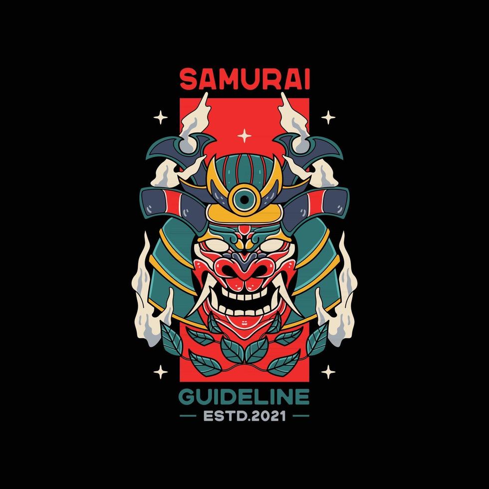 samurai helmet illustrations with skull vector