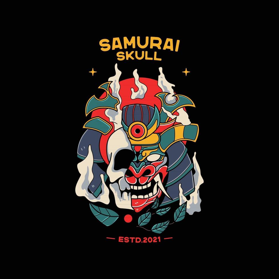 samurai helmet illustrations with skull vector