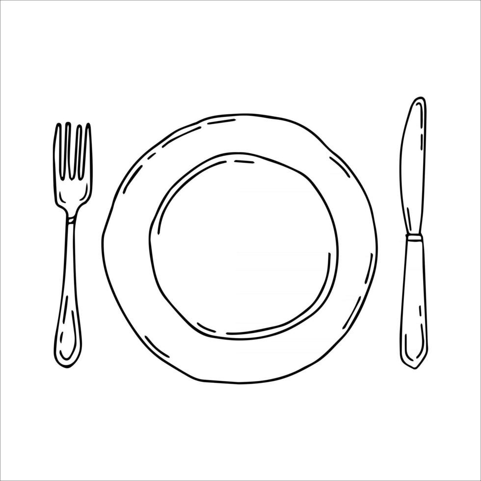 Plate with fork and knife. Cultery. Table settings. vector