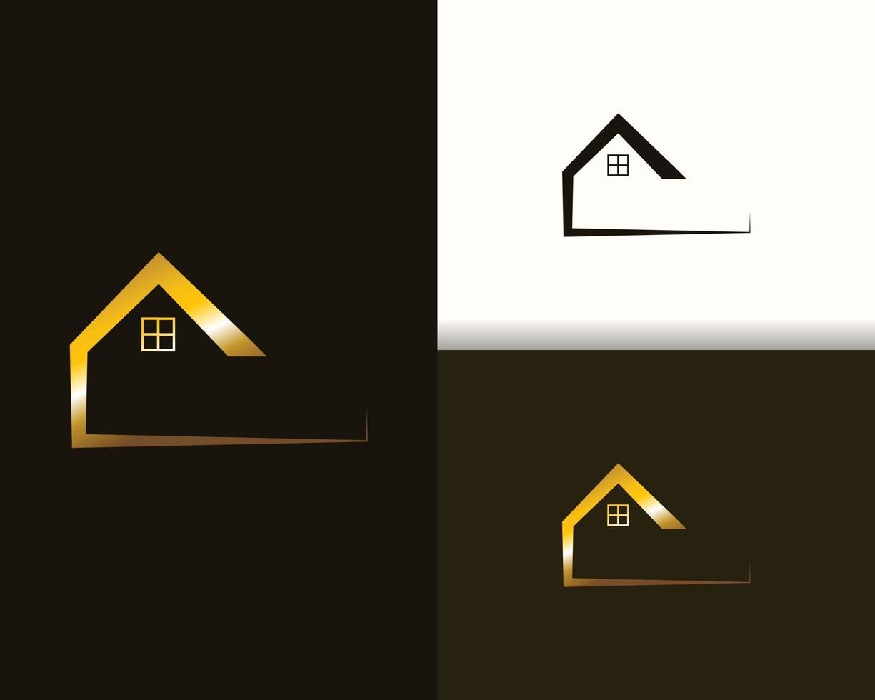 logo dorado de bienes raíces y construcción vector