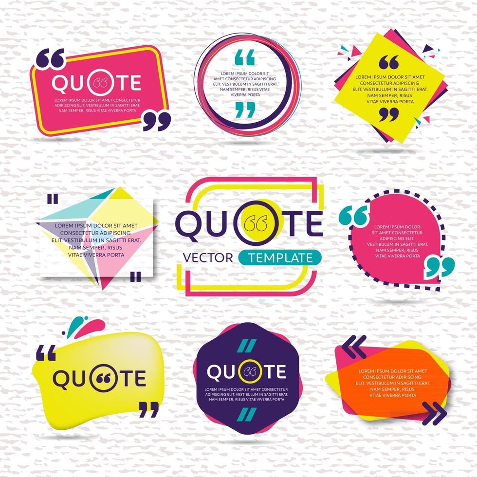 vector set of Creative quote text template with colorful background