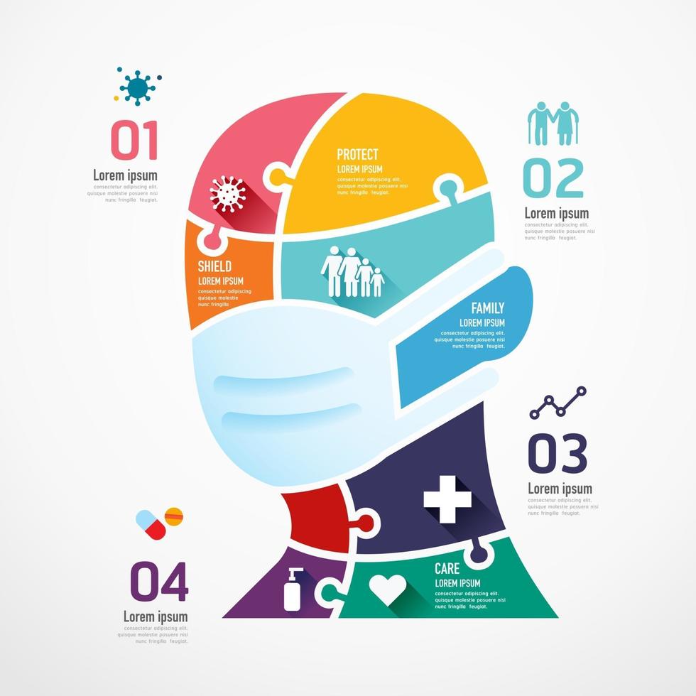 Human face shield shape jigsaw. Concept Design infographic vector