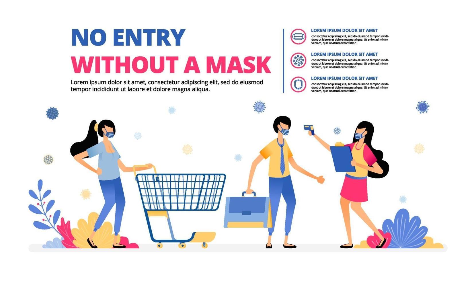 illustration of mandatory warning to wear mask at shopping and working vector