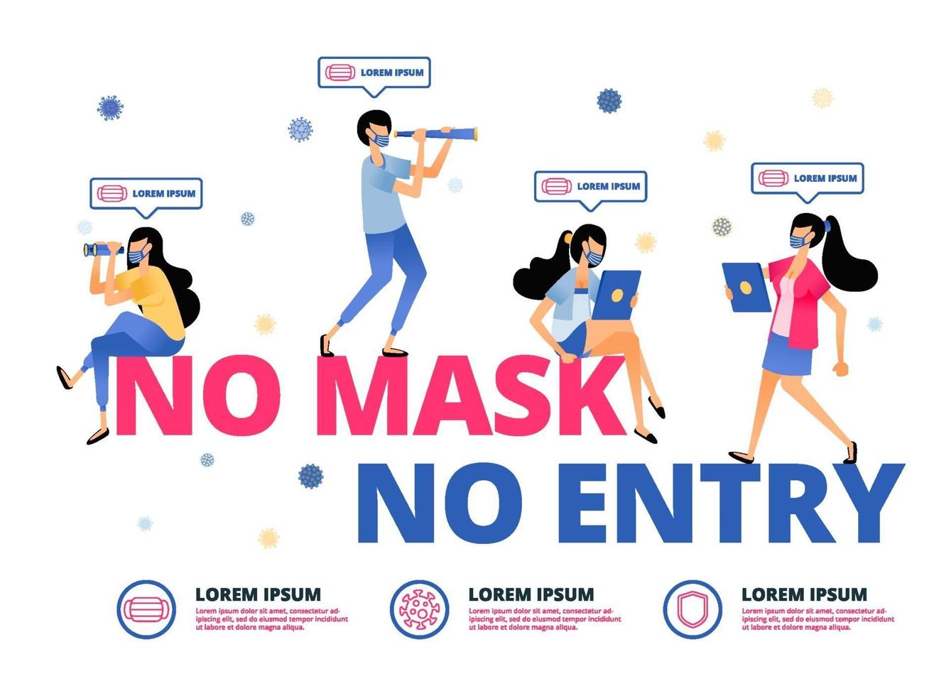 warning for people in outdoor activities must wear masks vector