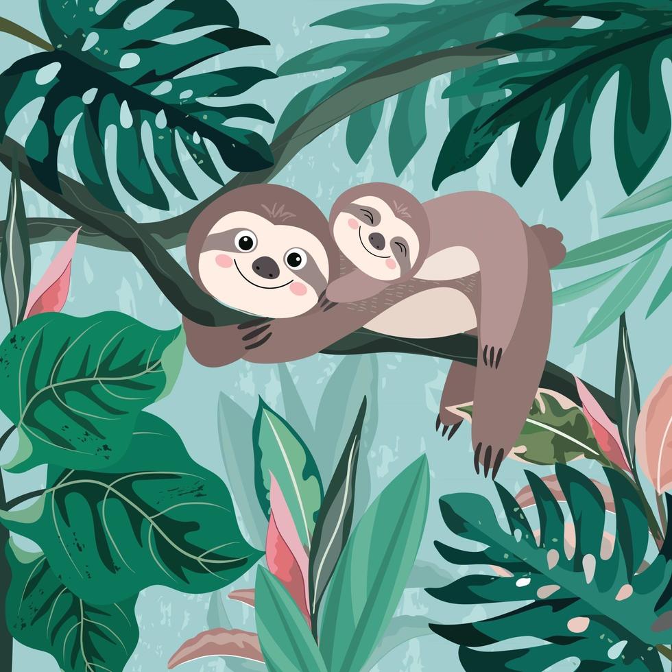 Lindo Bebe Y Mama Perezoso En Bosque Verde Vector En Vecteezy Lindo Bebe Y Mama Perezoso En Bosque Verde Vector En Vecteezy