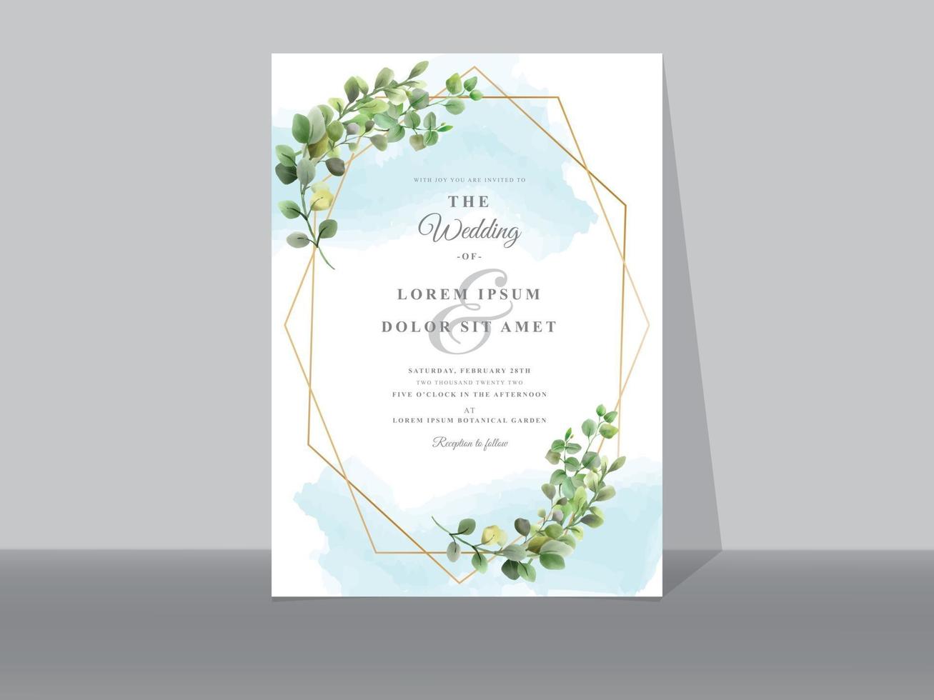 Wedding invitation cards with greenery tropical leaves vector