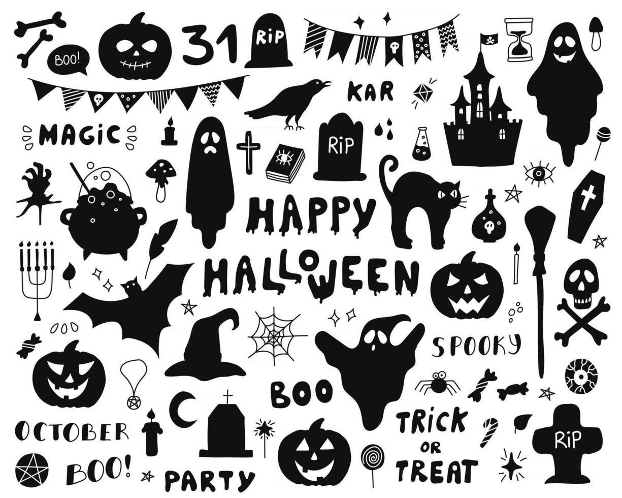 Set of silhouettes for Halloween on a white background vector