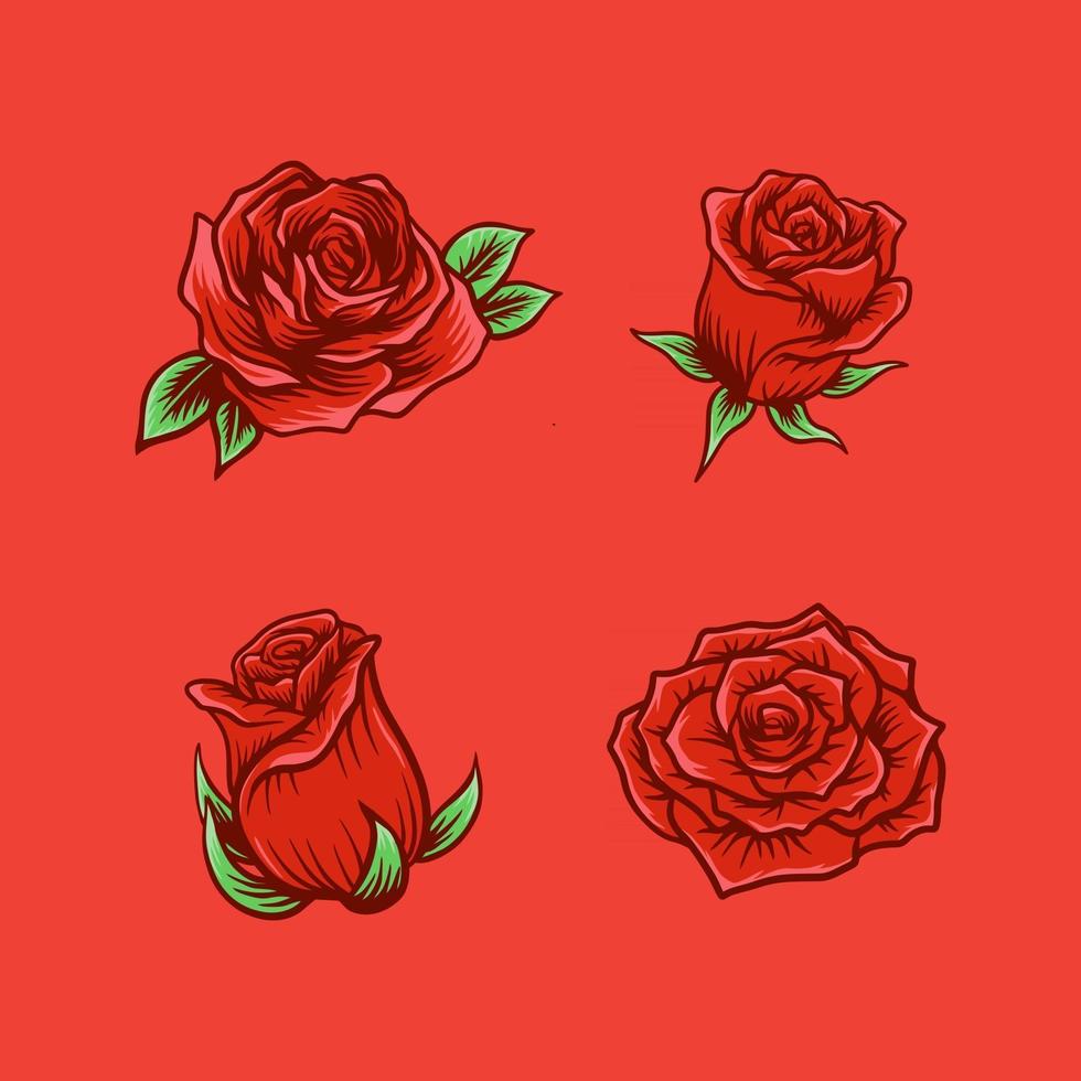 conjunto de ilustración de vector de rosa roja