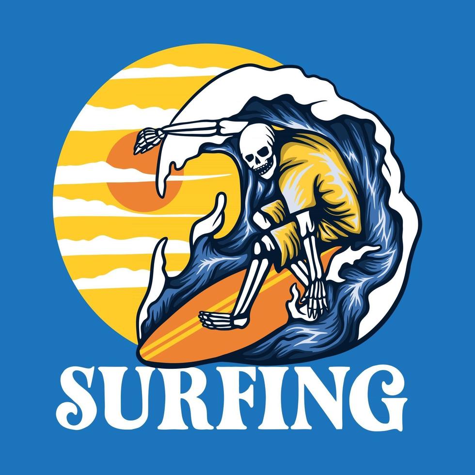 summer surfing skeleton vector illustration