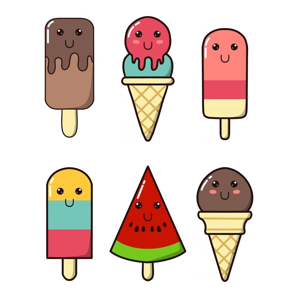 Kawaii ice cream set vector