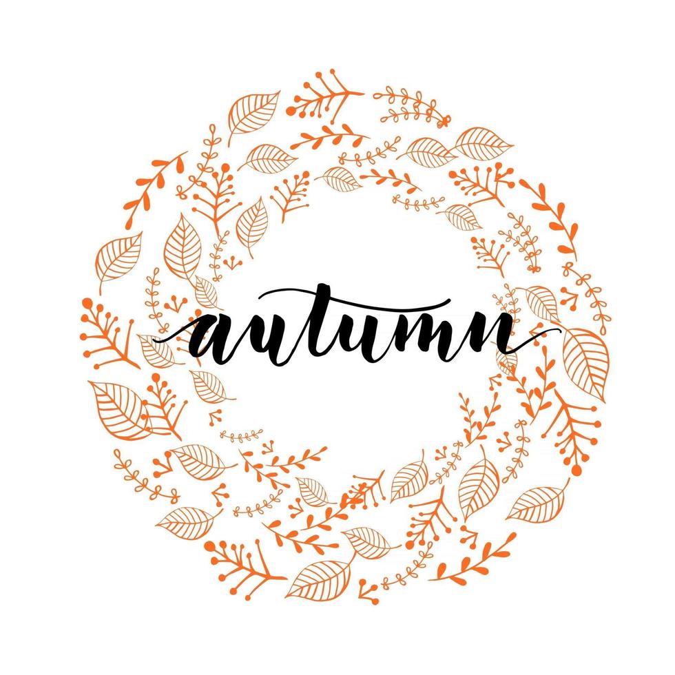 Frase de caligrafía de letras de otoño - otoño. tarjeta de invitación vector