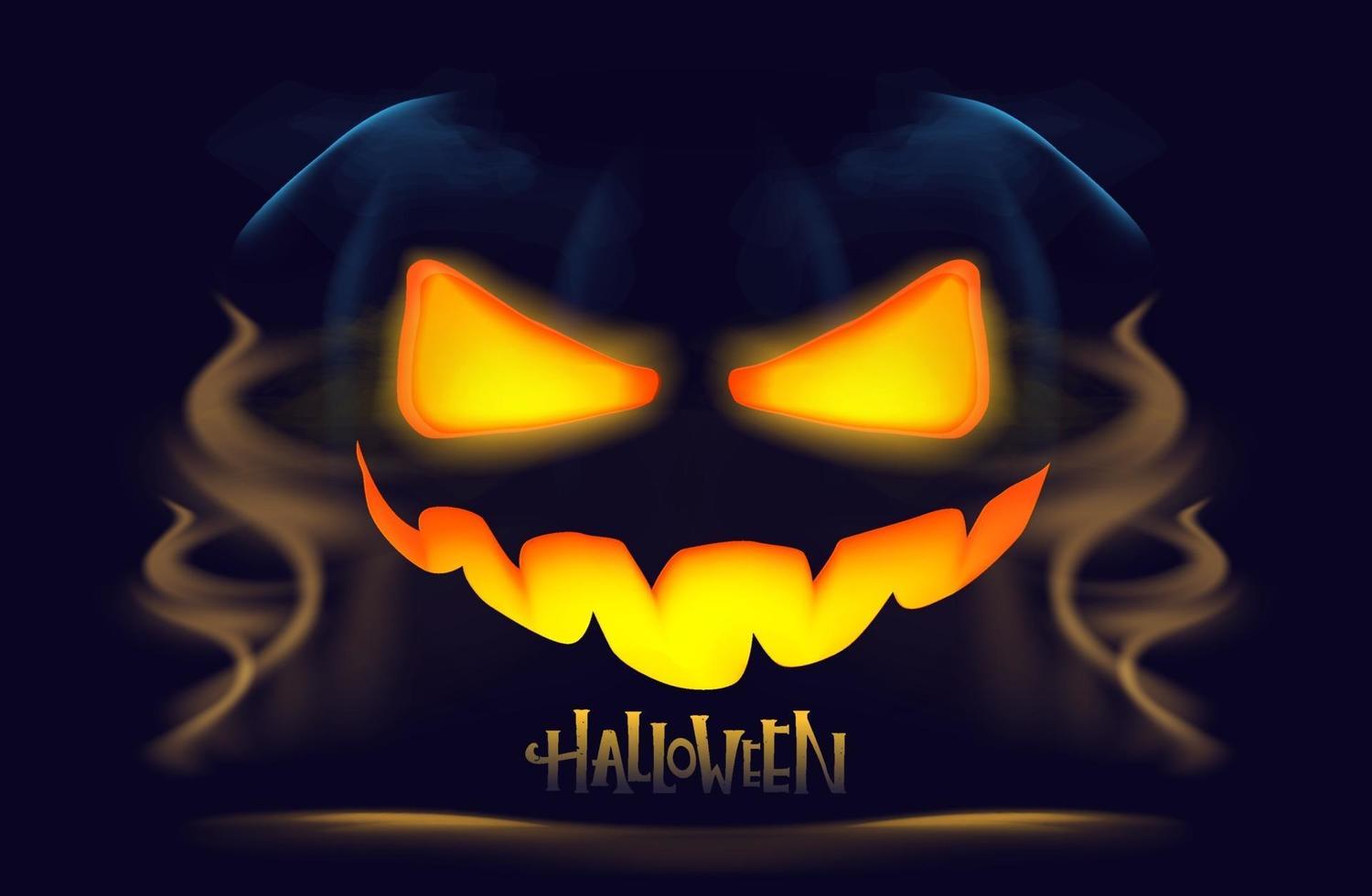 Halloween pumpkin with burning eyes and mystical fog. vector
