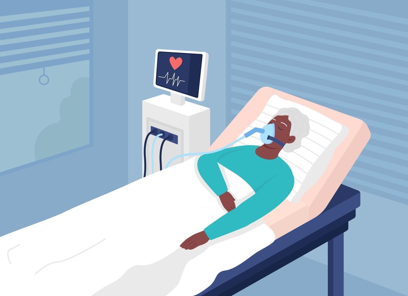 Patient with life-threatening condition flat color vector illustration