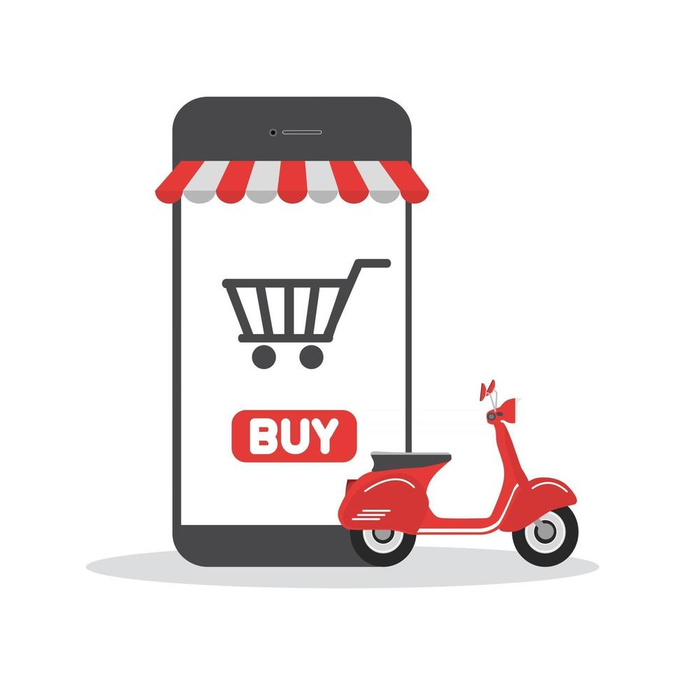 servicio de entrega rápida en línea de diseño plano de compras móviles vector