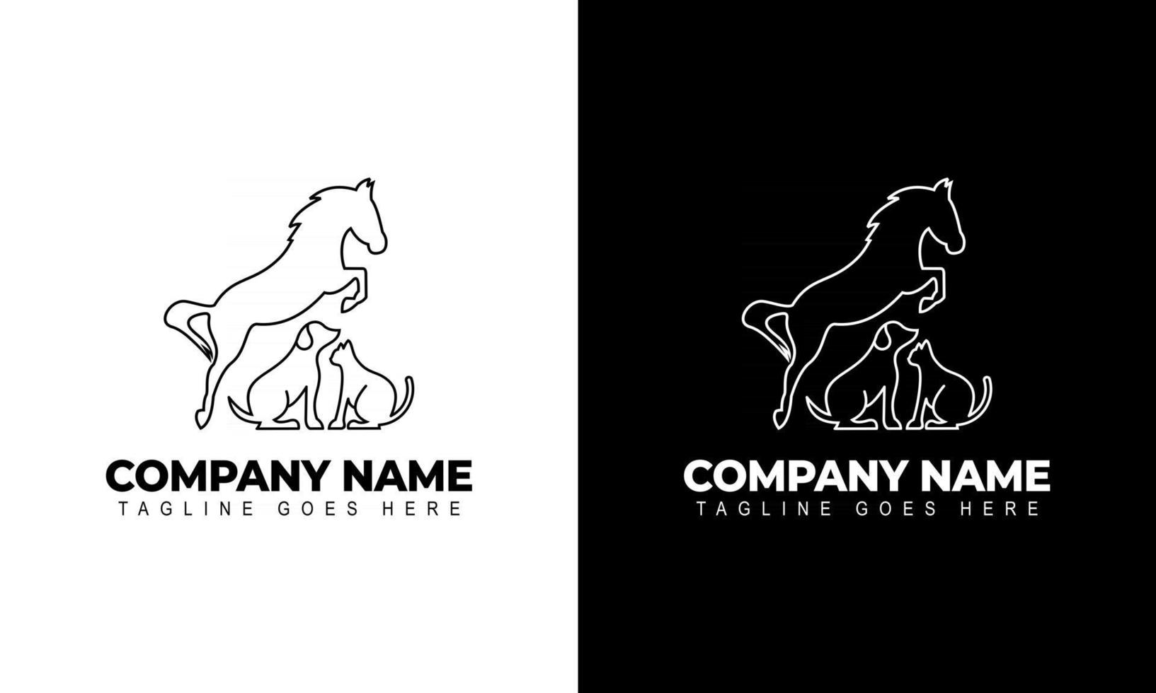 vector de un caballo, perro, gato diseño de logotipo animales ilustración gráfica