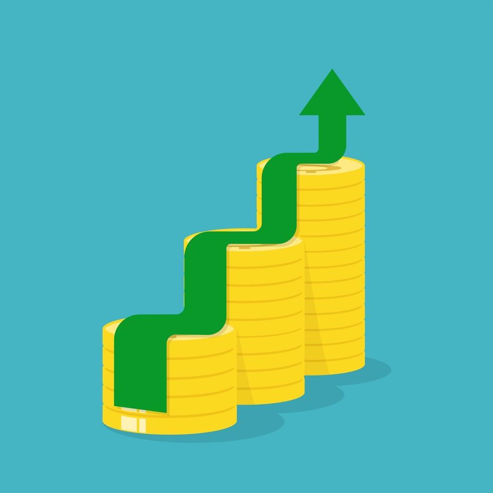 Arrow growth with gold coins. idea concept. Vector illustration