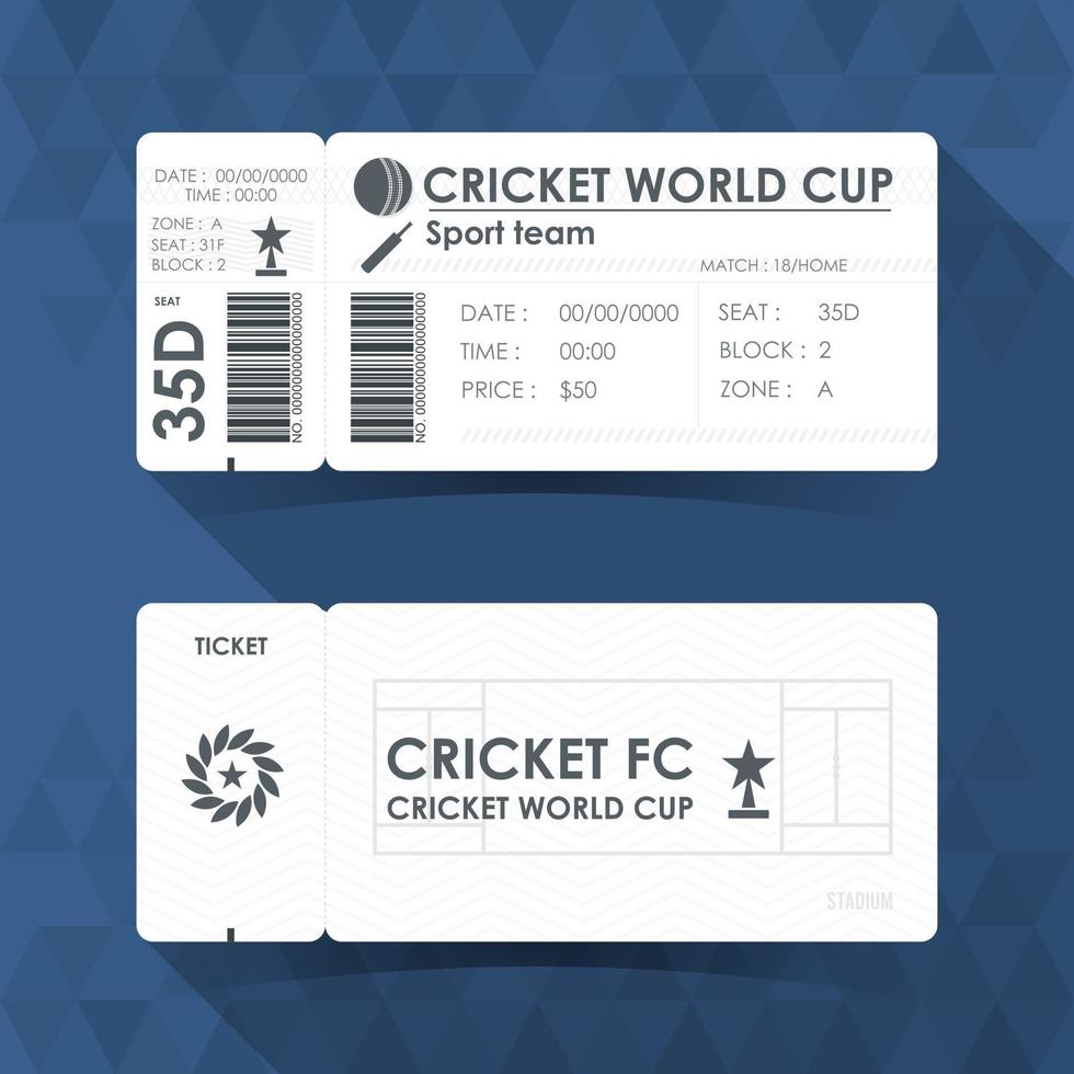 diseño de tarjeta de boleto de cricket. ilustración vectorial vector
