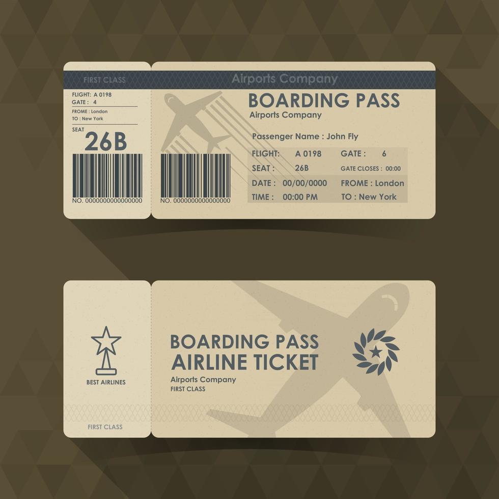 Boarding pass tickets brown paper design. Vector illustration