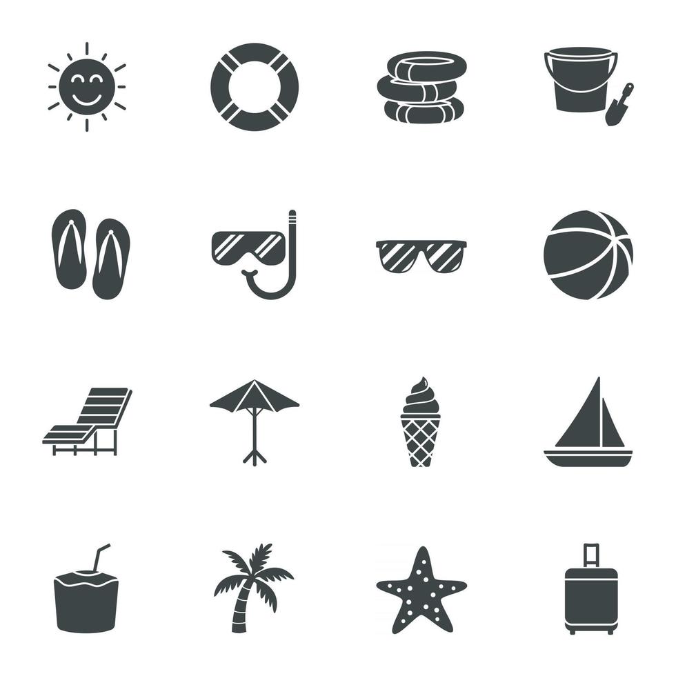 Summer black icons. Vector illustration